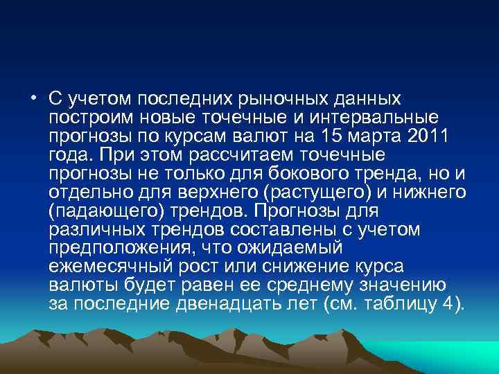  • С учетом последних рыночных данных построим новые точечные и интервальные прогнозы по