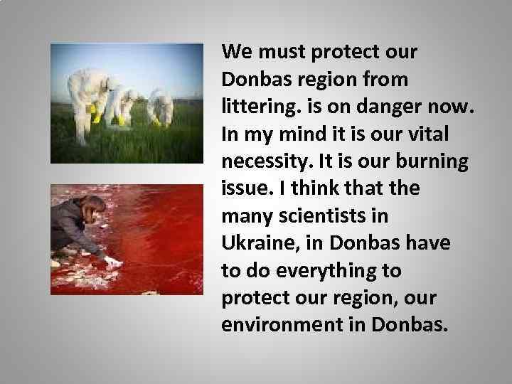 We must protect our Donbas region from littering. is on danger now. In my