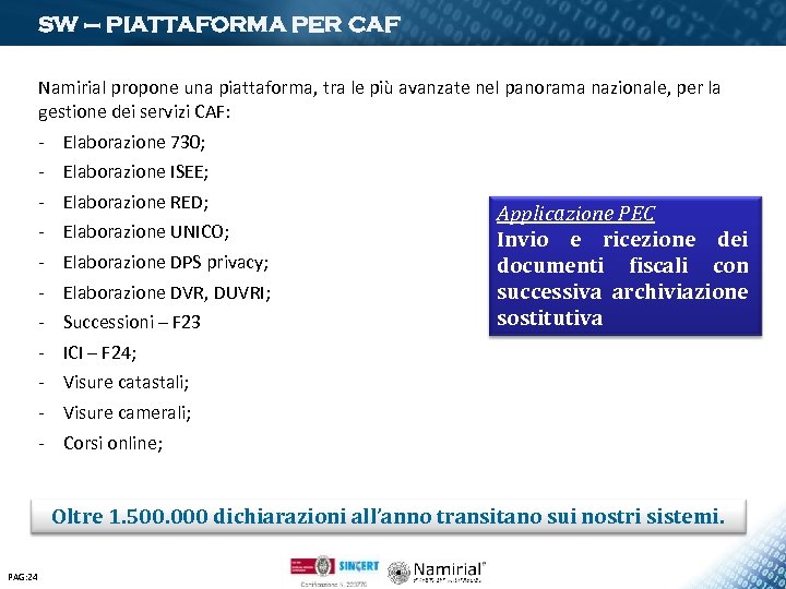 SW – PIATTAFORMA PER CAF Namirial propone una piattaforma, tra le più avanzate nel