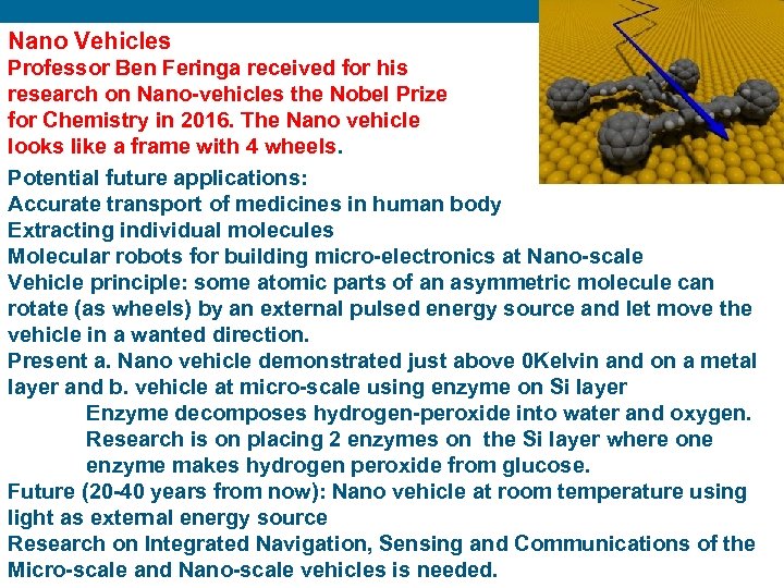 Nano Vehicles Professor Ben Feringa received for his research on Nano-vehicles the Nobel Prize