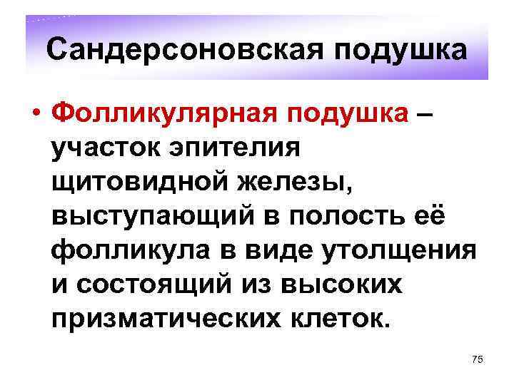 Сандерсоновская подушка • Фолликулярная подушка – участок эпителия щитовидной железы, выступающий в полость её