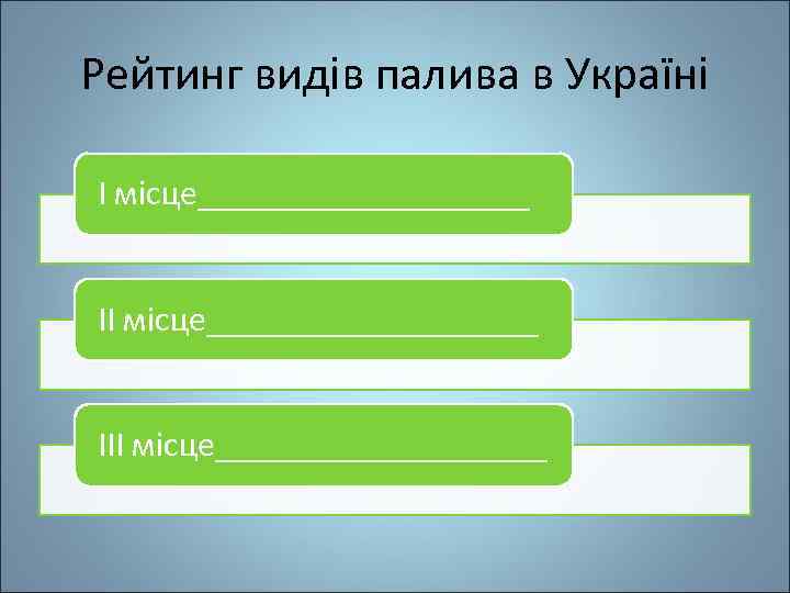 Рейтинг видів палива в Україні І місце___________________ ІІІ місце__________ 