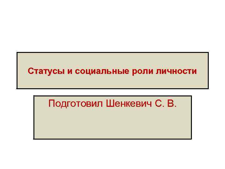 Статусы и социальные роли личности Подготовил Шенкевич С. В. 