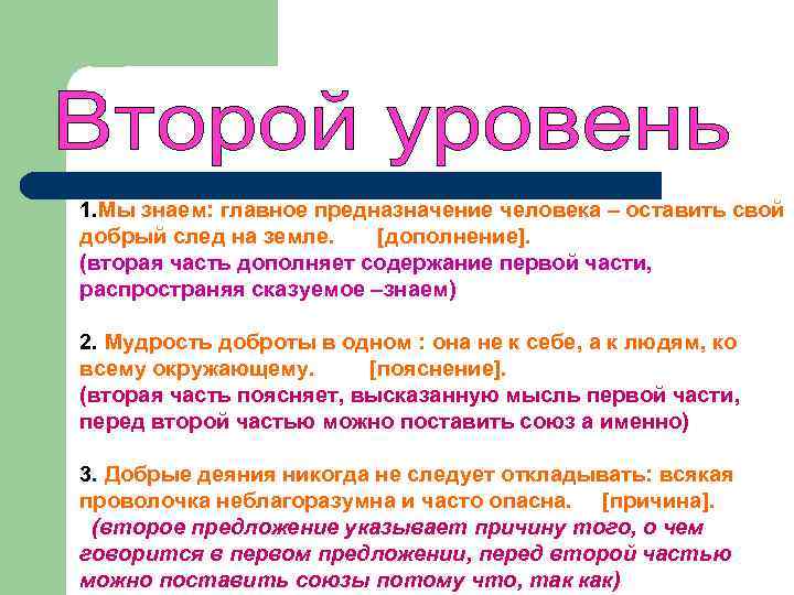 1. Мы знаем: главное предназначение человека – оставить свой добрый след на земле. [дополнение].
