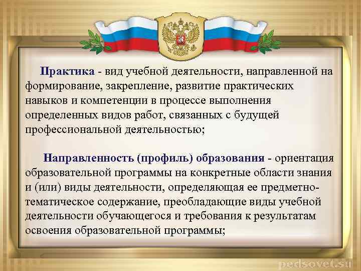 Практика - вид учебной деятельности, направленной на формирование, закрепление, развитие практических навыков и компетенции