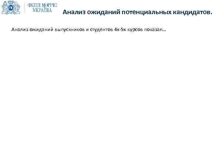Анализ ожиданий потенциальных кандидатов. Анализ ожиданий выпускников и студентов 4 х-5 х курсов показал…