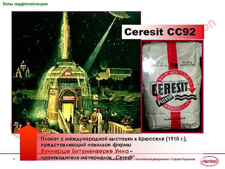 Типы гидроизоляции Ceresit CC 92 7 Плакат с международной выставки в Брюсселе (1910 г.