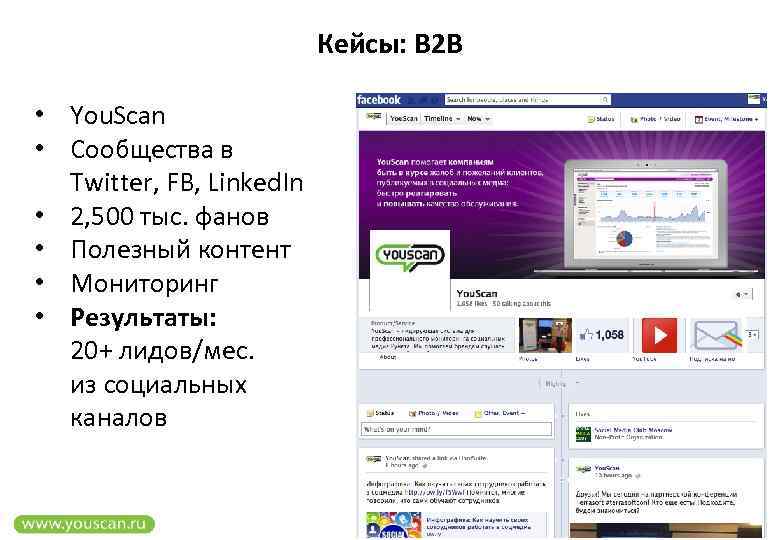 Кейсы: B 2 B • You. Scan • Сообщества в Twitter, FB, Linked. In