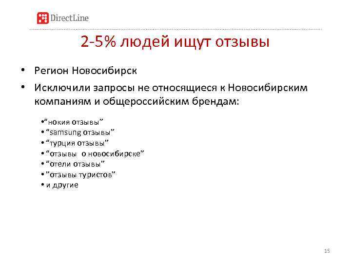 2 -5% людей ищут отзывы • Регион Новосибирск • Исключили запросы не относящиеся к