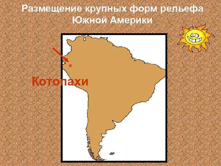 Размещение крупных форм рельефа Южной Америки * Котопахи 