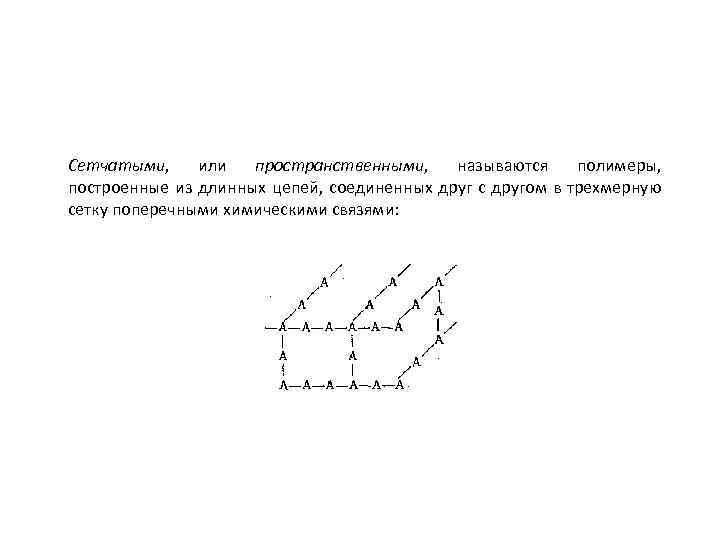 Сетчатыми, или пространственными, называются полимеры, построенные из длинных цепей, соединенных друг с другом в
