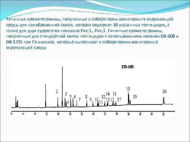 Типичные хроматограммы, полученные в лаборатории мониторинга окружающей среды для калибровочной смеси, которая содержит 18