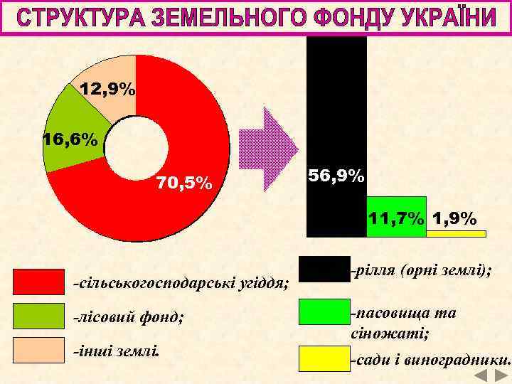 12, 9% 16, 6% 70, 5% 56, 9% 11, 7% 1, 9% -сільськогосподарські угіддя;