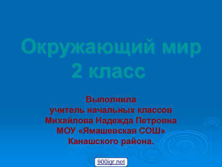 Окружающий мир 2 класс Выполнила учитель начальных классов Михайлова Надежда Петровна МОУ «Ямашевская СОШ»