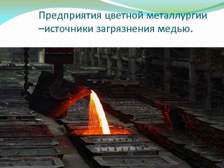 Предприятия цветной металлургии –источники загрязнения медью. 