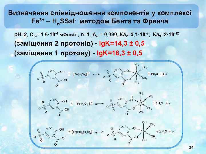 Визначення співвідношення компонентів у комплексі Fe 3+ – Hn. SSal- методом Бента та Френча