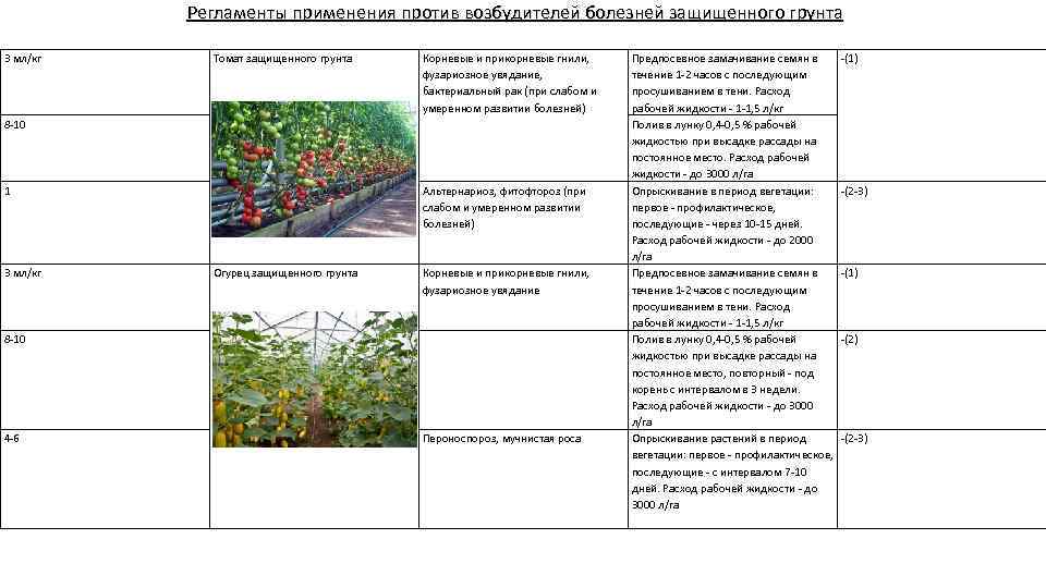 Регламенты применения против возбудителей болезней защищенного грунта 3 мл/кг Томат защищенного грунта Корневые и