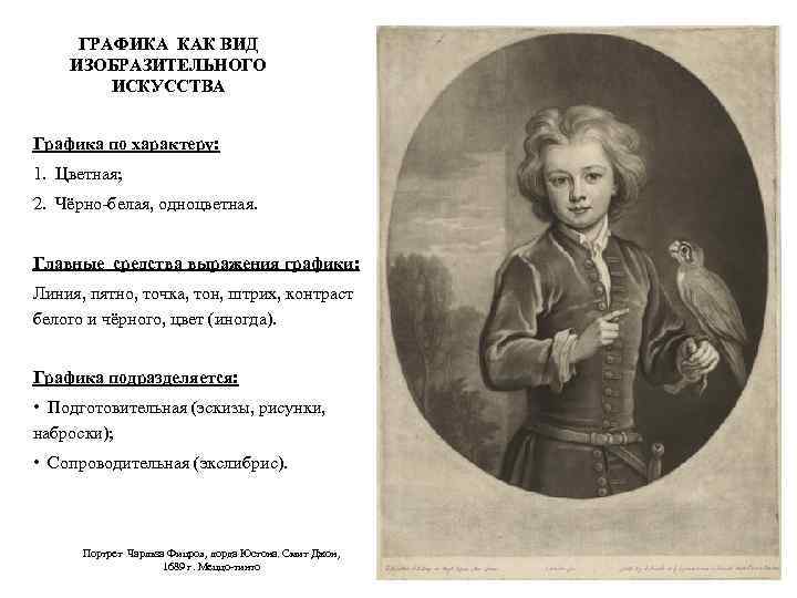 ГРАФИКА КАК ВИД ИЗОБРАЗИТЕЛЬНОГО ИСКУССТВА Графика по характеру: 1. Цветная; 2. Чёрно-белая, одноцветная. Главные