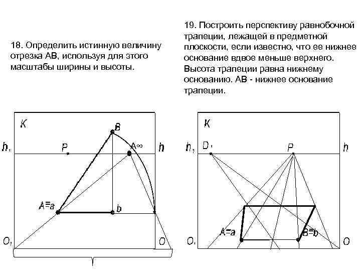 18. Определить истинную величину отрезка АВ, используя для этого масштабы ширины и высоты. A∞