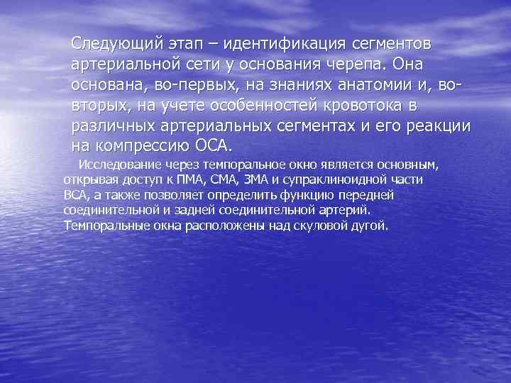 Следующий этап – идентификация сегментов артериальной сети у основания черепа. Она основана, во-первых, на