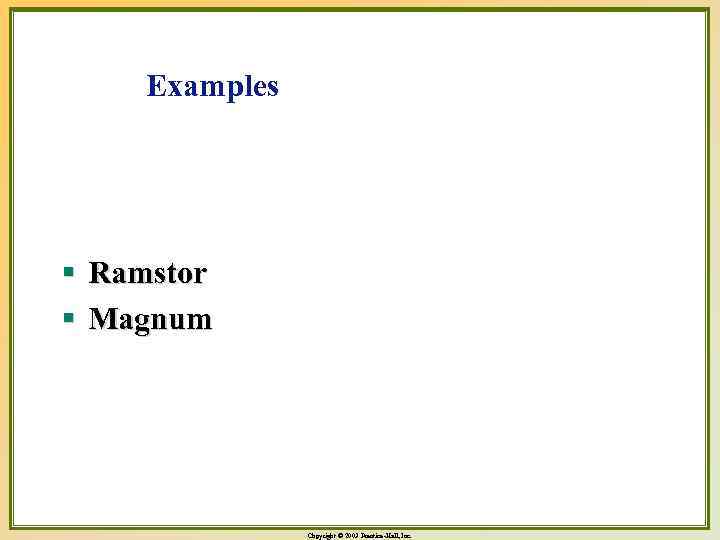 Examples § Ramstor § Magnum Copyright © 2003 Prentice-Hall, Inc. 