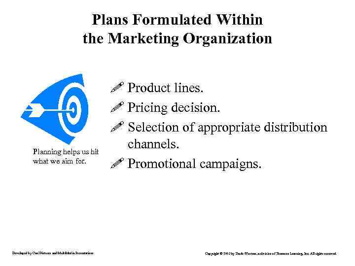 Plans Formulated Within the Marketing Organization Planning helps us hit what we aim for.