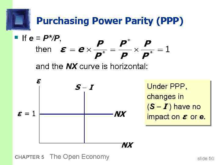 Purchasing Power Parity (PPP) § If e = P*/P, then and the NX curve