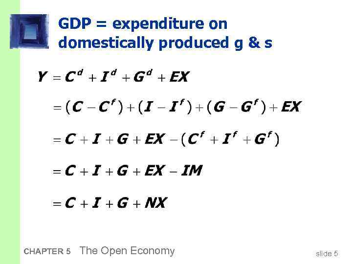 GDP = expenditure on domestically produced g & s CHAPTER 5 The Open Economy