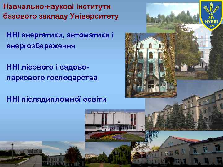 Навчально-наукові інститути базового закладу Університету ННІ енергетики, автоматики і енергозбереження ННІ лісового і садовопаркового