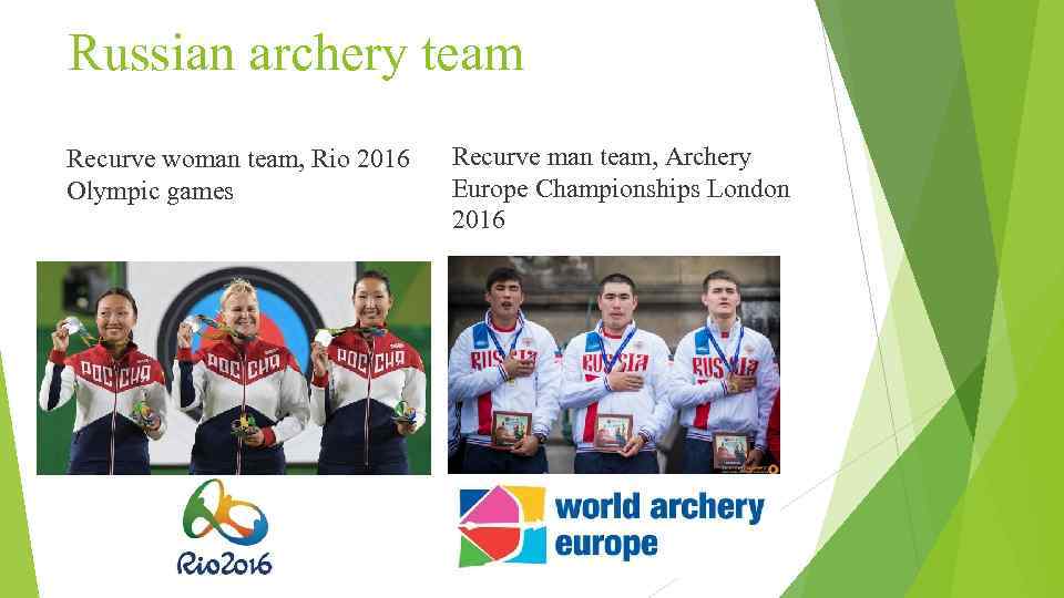Russian archery team Recurve woman team, Rio 2016 Olympic games Recurve man team, Archery