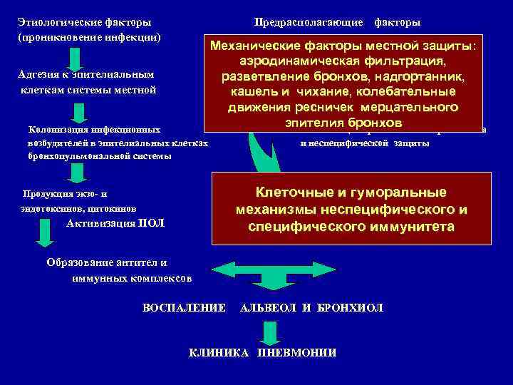 Этиологические факторы Предрасполагающие факторы (проникновение инфекции) Механические факторы местной защиты: аэродинамическая фильтрация, Адгезия к
