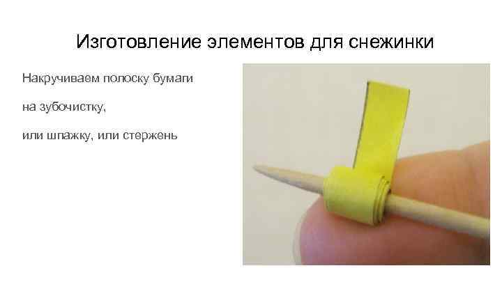 Изготовление элементов для снежинки Накручиваем полоску бумаги на зубочистку, или шпажку, или стержень 