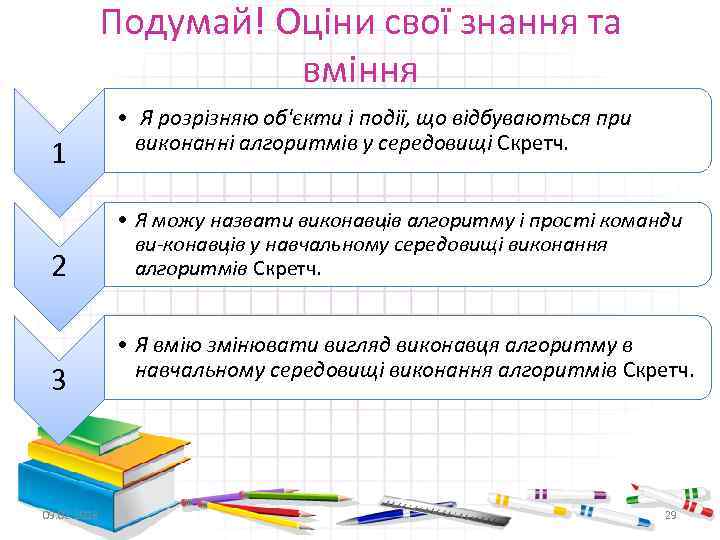 Подумай! Оціни свої знання та вміння 1 2 3 09. 02. 2018 • Я