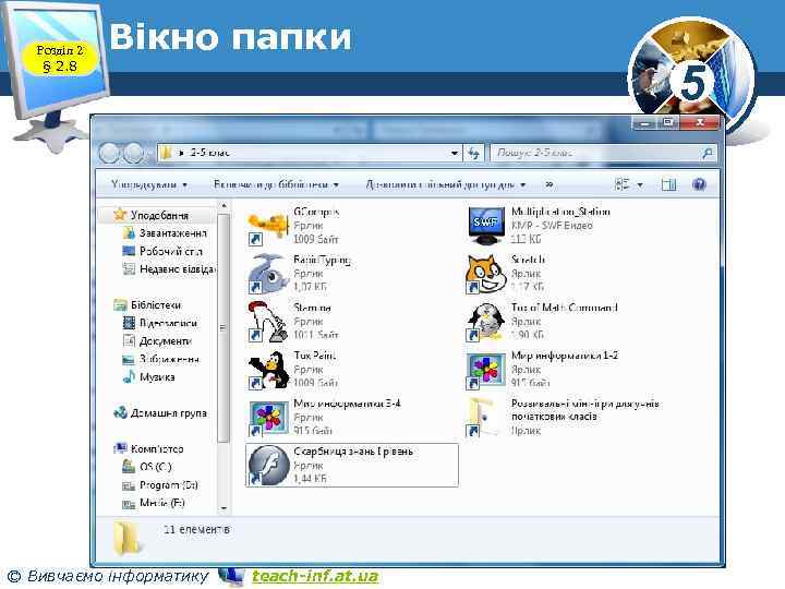 Розділ 2 § 2. 8 Вікно папки © Вивчаємо інформатику teach-inf. at. ua 5