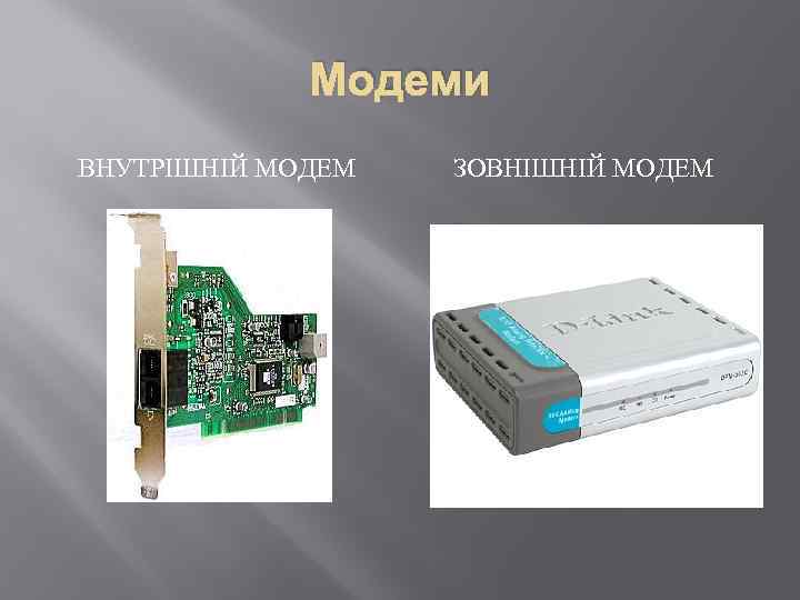 Модеми ВНУТРІШНІЙ МОДЕМ ЗОВНІШНІЙ МОДЕМ 