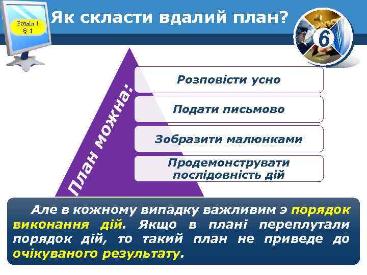 Розділ 1 § 1 Як скласти вдалий план? www. teach-inf. at. ua 6 Пл