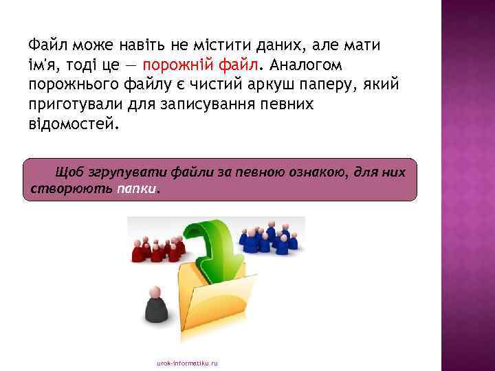 Файл може навіть не містити даних, але мати ім'я, тоді це — порожній файл.