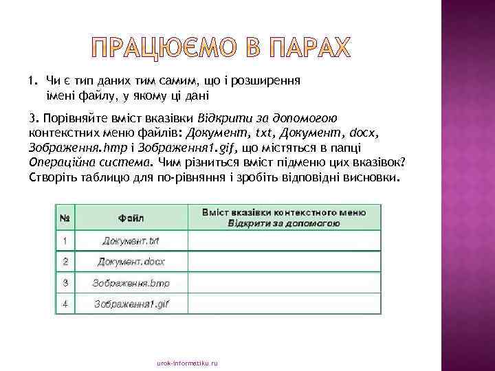 1. Чи є тип даних тим самим, що і розширення імені файлу, у якому