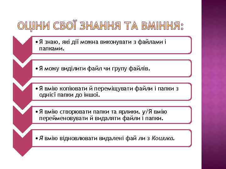  • Я знаю, які дії можна виконувати з файлами і папками. • Я