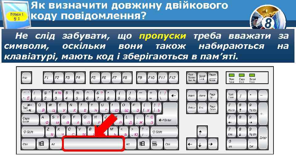 Розділ 1 § 1 Як визначити довжину двійкового коду повідомлення? 8 Не слід забувати,