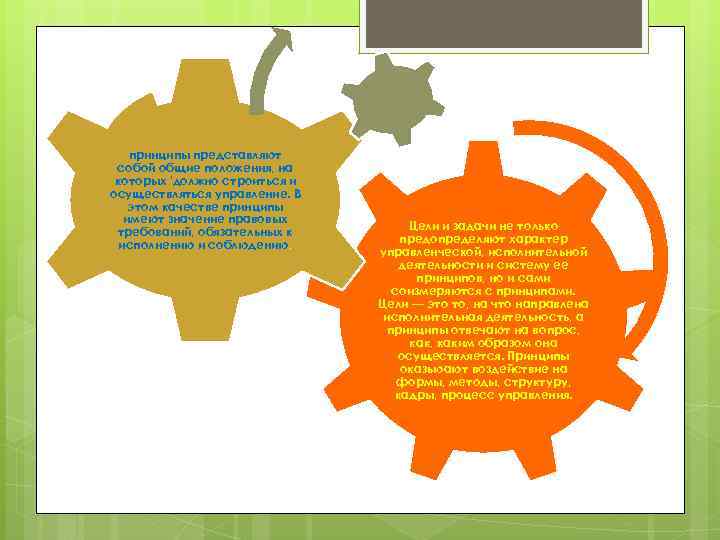 принципы представляют собой общие положения, на которых 'должно строиться и осуществляться управление. В этом
