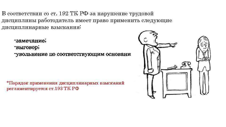 В соответствии со ст. 192 ТК РФ за нарушение трудовой дисциплины работодатель имеет право