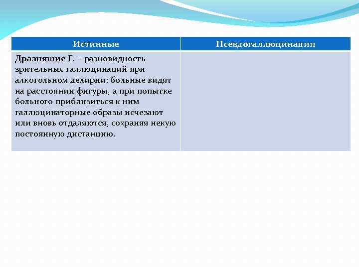 Истинные Дразнящие Г. – разновидность зрительных галлюцинаций при алкогольном делирии: больные видят на расстоянии