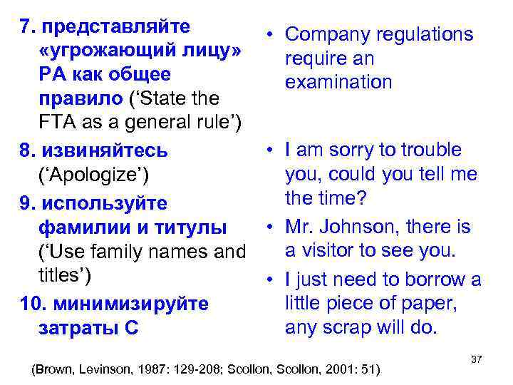 7. представляйте «угрожающий лицу» РА как общее правило (‘State the FTA as a general