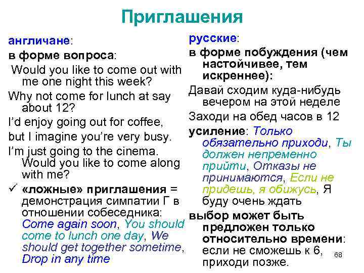 Приглашения англичане: в форме вопроса: Would you like to come out with me one