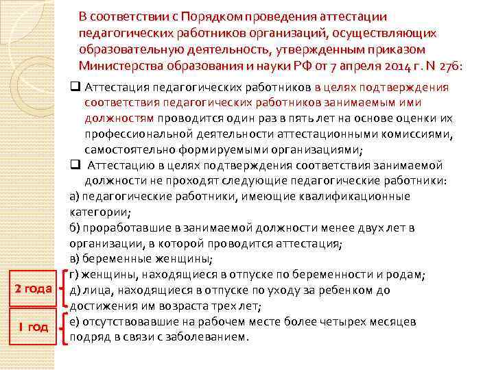 В соответствии с Порядком проведения аттестации педагогических работников организаций, осуществляющих образовательную деятельность, утвержденным приказом