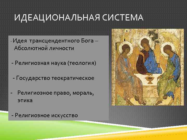 ИДЕАЦИОНАЛЬНАЯ СИСТЕМА - Идея трансцендентного Бога – Абсолютной личности - Религиозная наука (теология) -