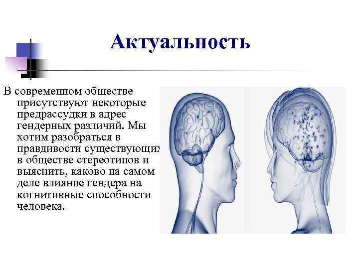 Актуальность В современном обществе присутствуют некоторые предрассудки в адрес гендерных различий. Мы хотим разобраться
