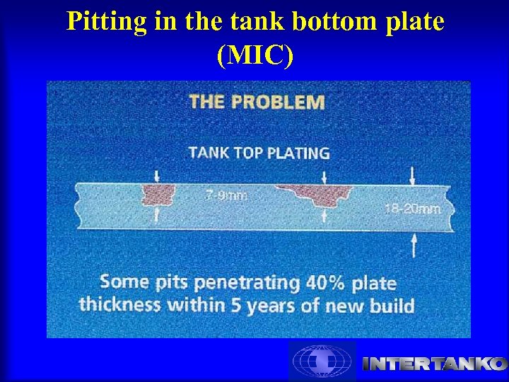 Pitting in the tank bottom plate (MIC) 