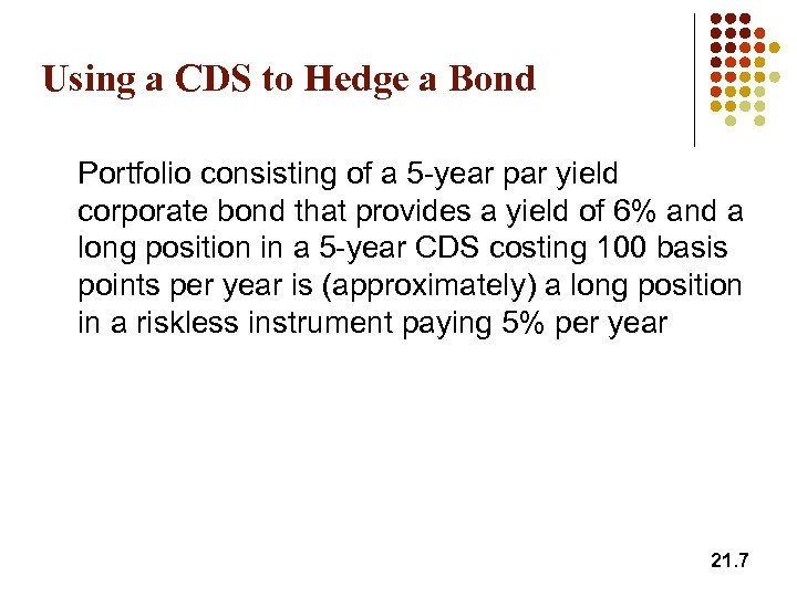 Using a CDS to Hedge a Bond Portfolio consisting of a 5 -year par